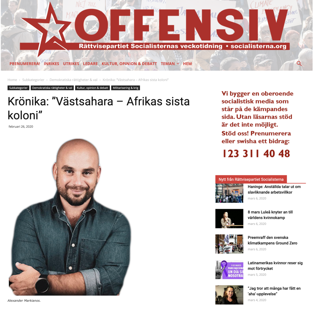 Min krönika om Västsahara publicerad i offensiv 26/2